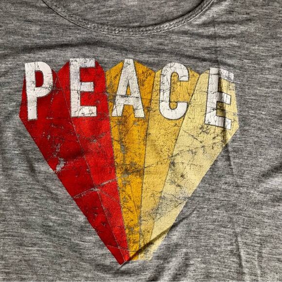 SYLE & CO Peace Graphic Distressed Scoop Neck Gray T-Shirt Women’s Size SP - Picture 2 of 8